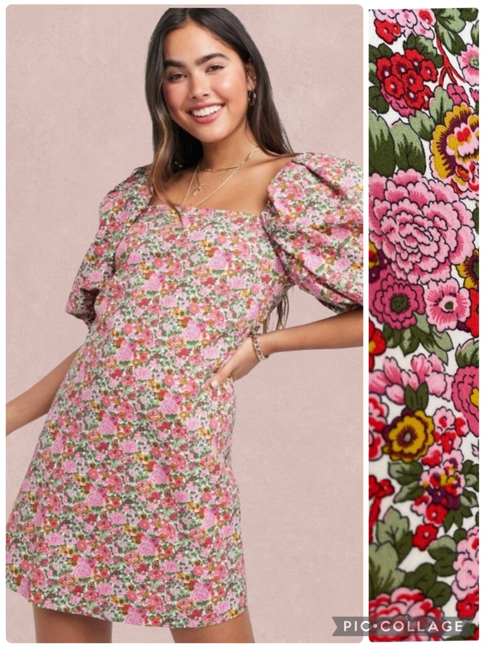 Mango Pink Floral Puff-Sleeve Mini Dress
